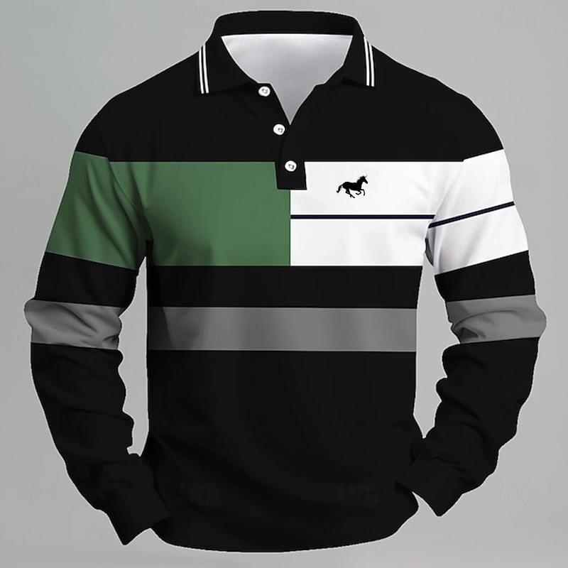 Golf Equipment Rental - Gestreiftes, bedrucktes Einhorn-Logo-Poloshirt für Herren –