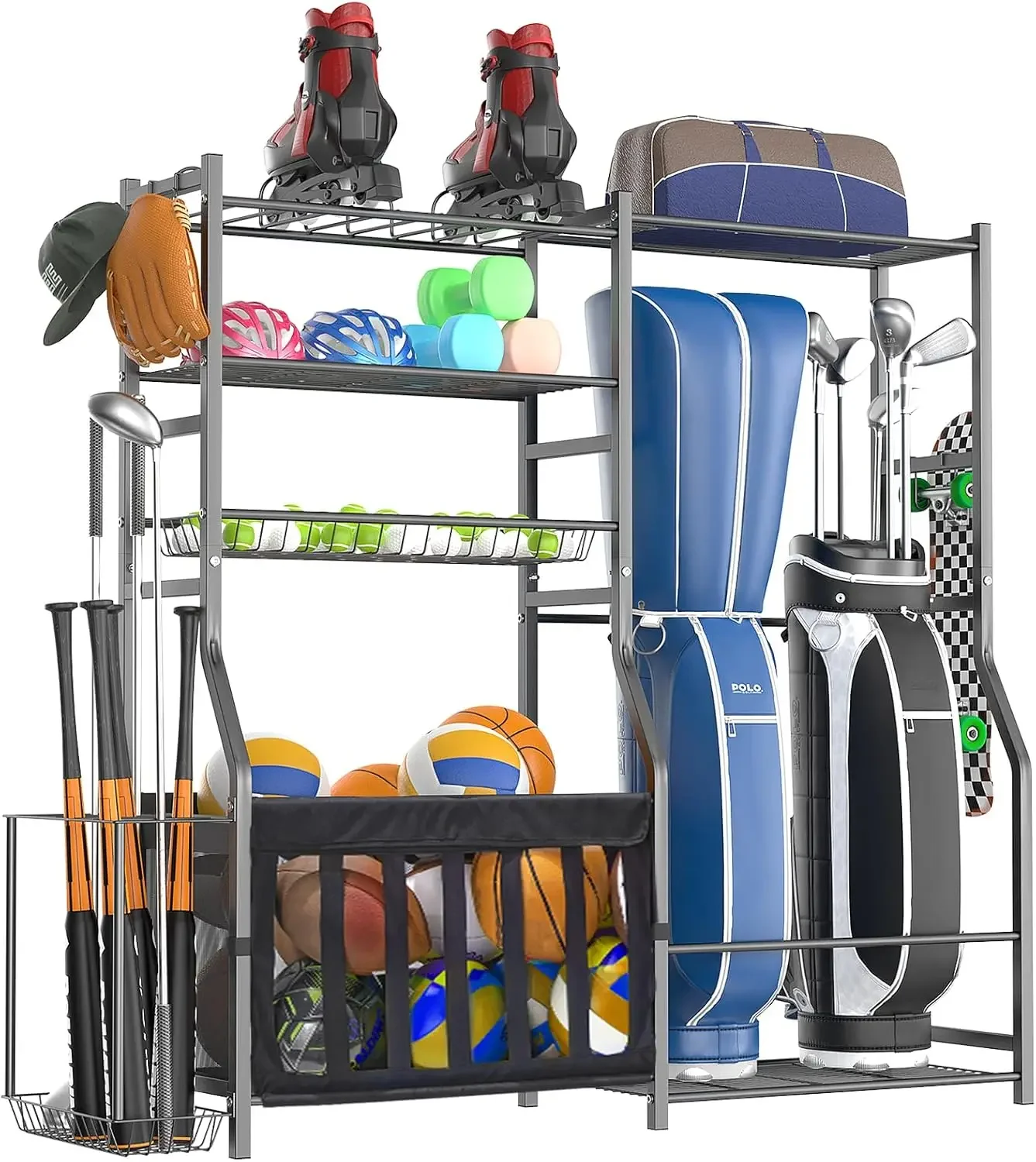 Golf Equipment Garage Storage - Robuster Garagen-Sportgeräte-Organizer All-in-One Golftaschen-Aufbewahrungsregal Multisport-Ballhalter für