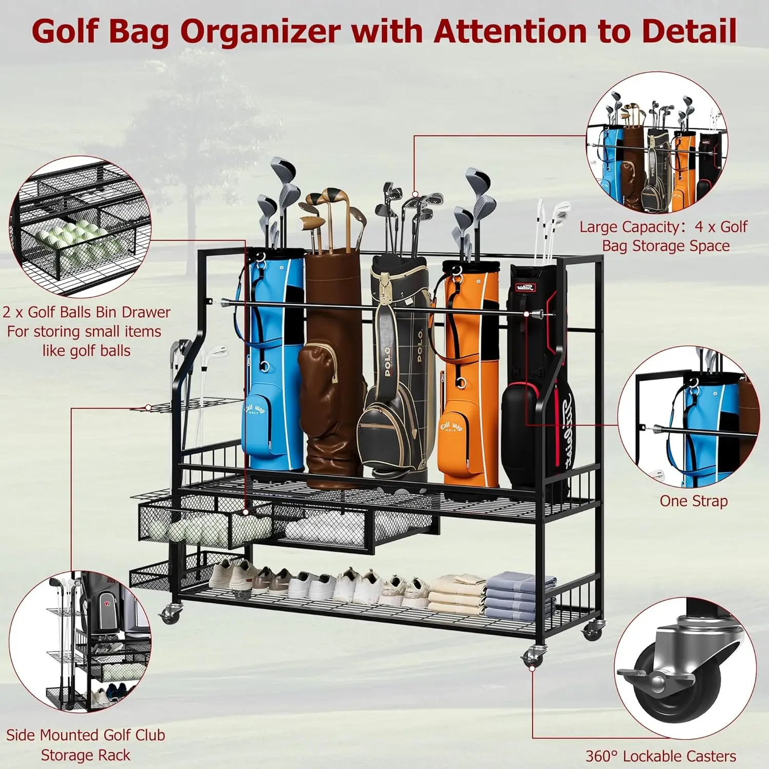 Multifunktionales Rollregal fü – Golf Equipment Garage Storage Bewertung und Preis