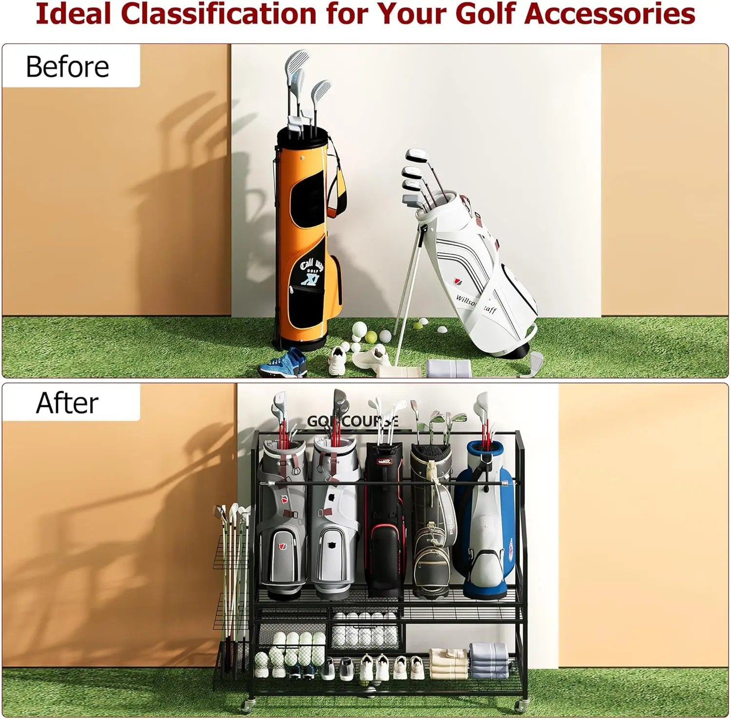 Multifunktionales Rollregal fü – Golf Equipment Garage Storage Bewertung und Preis
